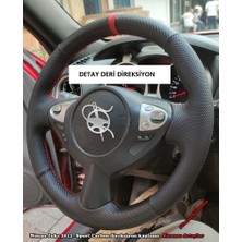 Detay Deri Direksiyon  Direksiyon Kılıfı Nissan Juke 12 Karbon Noktalı Kırmızı Şeritli Kırmızı Dikiş Derisi Sökülmeden Yapılır