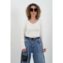 Zelish My Sister Ekru V Yaka Kaşmirli Triko Kazak