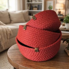 Naspar 3 AD Kırmızı  Sepet,  Havlu Sepeti, Mutfak ve Banyo Organizer, Çok Amaçlı Sepet Takımı