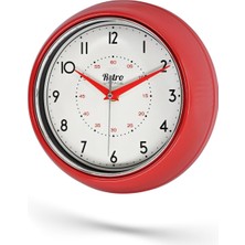 Premium Serisi Retro Tasarım Metal Kadranlı Bombeli Cam Özellikli 30 cm Ev ve Ofis Saati Kırmızı, 30CM