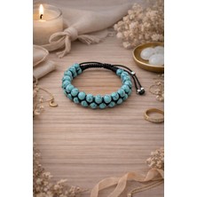 Enfera Doğal Taş Doğal Taş Turkuaz Taşı Makrome Çift Sıra Bileklik 8 mm