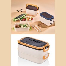 Beslenme Kutusu 1200 ml 2 Katlı Bölmeli Bpa'sız Pp Plastik Sefer Tası ve Beslenme Çantası - Lunch Box, Çatal Kaşık Dahil Okul Beslenme