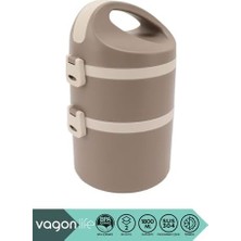 Bento 1800ML Lunchbox 2 Katlı 4-6 Saat /soğuk Termos Özellikli Çelik Sefer Tası Yemek Kutusu (Kahverengi)