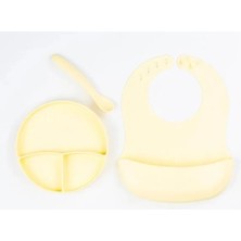 Soi Home Sarı 3’lü Silikon Yemek Seti – Önlük + Diş Kaşıyıcılı Kaşık + Vakumlu Tabak