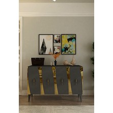 Ceneyra KA1213AG- Elips Pleksi Desenli  Konsol , Tv Sehpası , Çok Amaçlı Dolap 120CM Antrasit - Gold