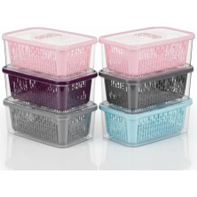 6'lı Süzgeçli Fresh Saklama Kabı Seti 1.6 Lt Plastik Saklama Set 6 Adet