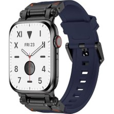 Ile Uyumlu 42MM KRD-101 Titanyum Metal Başlıklı Silikon Kordon Siyah-Mavi