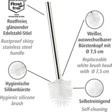 Paslanmaz Çelik Saplı Silikon Yedek Fırça Yapışmaz Efektli Yedek Tuvalet Fırçası Parlak