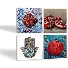 Nar, Fatma Ana Eli  Taş Bardak Altlığı Seti - 4 Parça - Dekoratif, Rustik Mutfak Aksesuarı, 10X10 Cm, Kaydırmaz Tabanlı, Şık ve Dayanıklı SC192