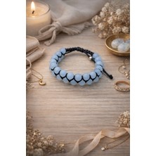 Enfera Doğal Taş Doğal Taş Akuamarin Taşı Makrome Çift Sıra Bileklik 8 mm