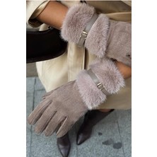 Anbly Collection Kürk Detaylı Kemerli Yumuşak Şık Peluş Eldiven