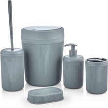 5 Parça Lüx Plastik Banyo Seti - Çöp Kovalı, Antibakteriyel Fırça, Normal ve Sıvı Sabunluk, Diş Fırçalıklı - Antresit