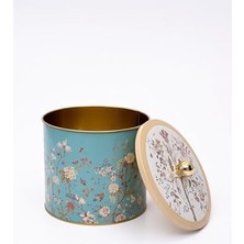 Evle- Desenli Erzak Saklama Kabı - Metal Saklama Kabı 17,5 cm x 15,5 cm (Blue)