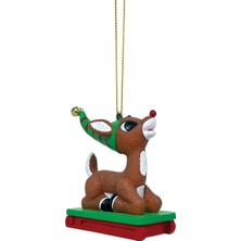 Department 56 Rudolph Kırmızı Burunlu Ren Geyiği Kızağa Binen Asılan Süs, 2,95 Inç, Çok Renkli