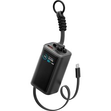 Energea Compac Arc 45 Dijital Göstergeli 10.000 Mah Dahili Type-C Kablolu 45W Şarj Çıkışlı Pd Hızlı Şarj Powerbank - Siyah