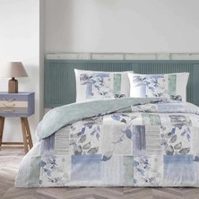 Eloise Renkli Klişe Pamuk Nevresim Takımı, Mavi, Tek Kişilik