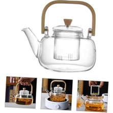 Bambu Saplı Dayanıklı Borosilikat Cam Süzgeçli Demlik 1000ML, Dayanıklı Cam Bitki Çayı Demliği 1000ML