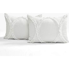 Lush Lush Décor Riviera Fırfırlı Etek Yatak Örtüsü Beyaz Salaş Şık Çiftlik Evi Tarzı Hafif 3 Parça Set, Polyester