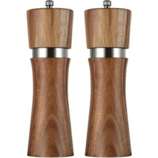 Akasya Komple Ahşap Gövdeli Tuz Karabiber Değirmeni Baharat Öğütücüsü 16 cm - 2 Adet - 392