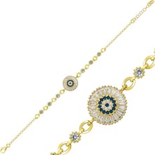 Costurera ​gümüş Gold Baget Taşlı Nazar Bileklik