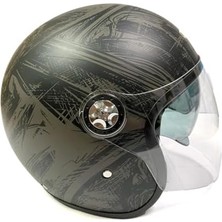 Motosiklet Yarım Kask, Grafiti Desenli, Çift Vizörlü, Stil, Terletme Yapmaz Pedler