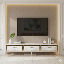 Yumedi Design TSA1802BG - Kerem Tv Stand , Tv Sehpası 180CM Beyaz-Gold