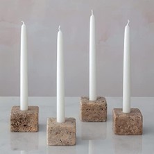 Doğal Traverten Mermer Şamdan Mumluk 4lü Set Silver