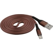 Type-C Hızlı Şarj Kablosu – Kahverengi, Örgülü, Kırılmaz, 1m USB Girişli