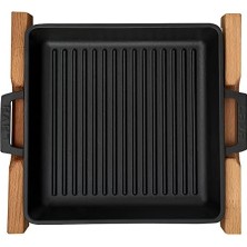 Metal Döküm Izgara Tava, Metal Kulplu, Ahşap Standlı, 26X26 cm