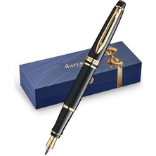 Expert Lake Siyah Altın Tasarımlı Dolma Kalem, Orta Kalınlıkta Uç, Mavi Mürekkep (S0951660)