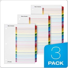A-Z Sekme Ayırıcılar, 3 Halkalı Klasör Için, Özelleştirilebilir Içindekiler Sayfası, Çok Renkli A-Z Sekmeleri, 3 Set (63218)
