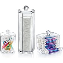 Makyaj Pamuğu ve Kulak Çubuğu Organizeri - Saydam Üçlü Makyaj Organizeri, Düzenleyici, Makyaj Malzemesi Depolama Kutusu