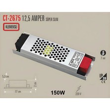 Cata Süper Slim 12V 12.5A Dc Şerit LED Trafosu 150W IP20 (12 Volt 12 Amper 12MT Ye Kadar Kullanım Için Uygundur)