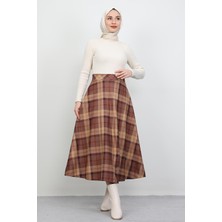 Ekoseli Kloş Etek Kahve