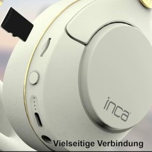 Inca IBK-503B Kablosuz 5.3 Bluetooth Hafıza Kart Destekli Kulak Üstü Kulaklık Beyaz 12 Saat Pil Ömrü 400MAH Dahili Pil Arama Yanıtlama/aramayı Sonlandırma/ses Kontrolü/duraklatma/başlatma