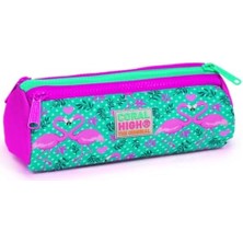 Pembe-Yeşil Baskılı Üç Bölmeli Kalem Çantası -Kız Çocuk