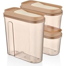 Lüks Erzak Saklama Kabı, Şeffaf Füme 3 'lü Set (4 Lt+2lt+2 Lt), Bakır