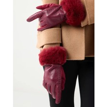 Anbly Collection Bilekleri Kürk Detaylı Deri Görünümü Yumuşak Şık Peluş Eldiven