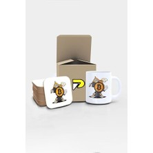 Bitcoin Kriptopara Maskot Tasarımlı Baskılı Kupa Bardak Seti, Eğlenceli Özel Hediye Mug