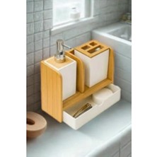 Çekmeceli Banyo Seti – Ahşap Sabunluk, Diş Fırçalık, Sıvı Sabunluk ve Çok Amaçlı Düzenleyici