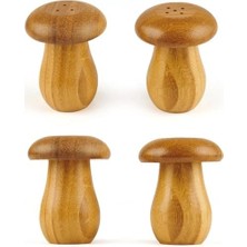 Doğal Bambu Mantar Görünümlü 2'li Tuzluk ve Biberlik Seti - 8 cm Akasya ve Bambu Karışımı Şık Baharatlık Takımı