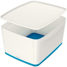 52161036 A4 Mybox Kapaklı Geniş Saklama Kutusu, Beyaz/metalik Mavi