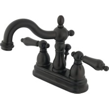 KB1605ALB 10 cm Merkez Set Lavabo Musluğu Kol Kolu ve Pirinç Pop-Up, Yağla Pürüzsüzleştirilmiş Bronz