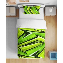 Leva Home Modern Yeşil Çizgiler Desenli  3D Dijital Baskılı Tek Kişilik Çarşafsız Nevresim Takımı