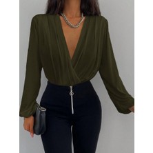 Bemy Çarşı Kadın Uzun Kollu Kruvaze Yaka Sandy Bluz