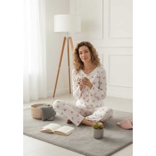 Mihra Pembe Kurdele Desenli Kadın Pijama Takımı