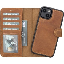 Sinerjim Apple iPhone 14 Uyumlu Deri Cüzdanlı Kılıf MWWN G19 Taba