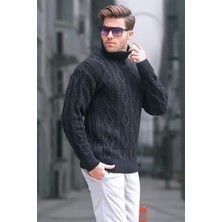 Madmext Siyah Balıkçı Yaka Erkek Triko Kazak 6854