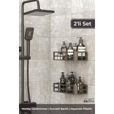 2'li Banyo Rafı Seti,, Yapışkanlı Montaj, Dayanıklı Plastik, Şampuanlık ve Sabunluk, Duş Organizatörü