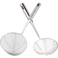 Metal Kevgir, 14-16 cm Çap, Uzun Saplı, Mutfak Süzgeci, Gümüş (14 cm ve 16 Cm)